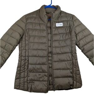 Ultra Light Puffer Jacket Medium Women's Olive Green Nylon Pockets Full Zip